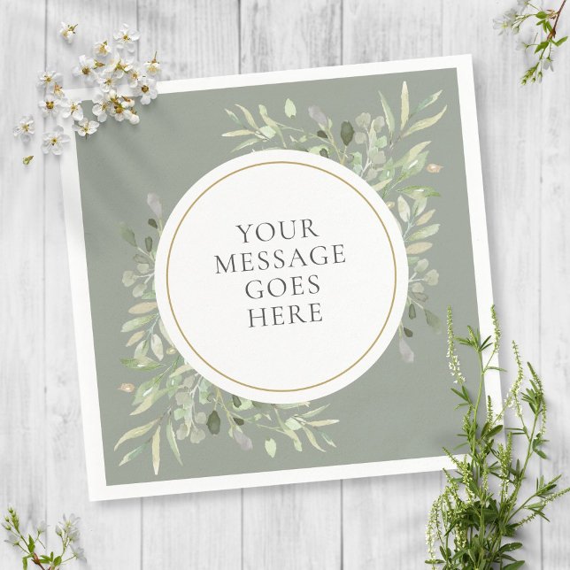 Sage Green Gold Eucalyptus Greenery Foliage Napkin (Creator Uploaded)