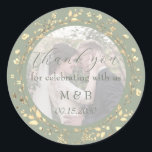 Sage Green Gold Floral Photo Wedding Thank You Classic Round Sticker<br><div class="desc">Add a refined finishing touch to your wedding details with this sage green and gold floral photo wedding thank you sticker. Featuring a delicate gold botanical wreath, soft sage green tones, and a personalized photo center, this round sticker beautifully captures the romance of your celebration. Perfect for sealing envelopes, favor...</div>