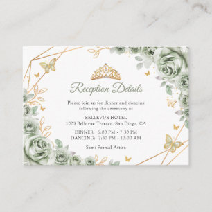 Sage Green Gold Floral Quinceanera Details Enclosure Card