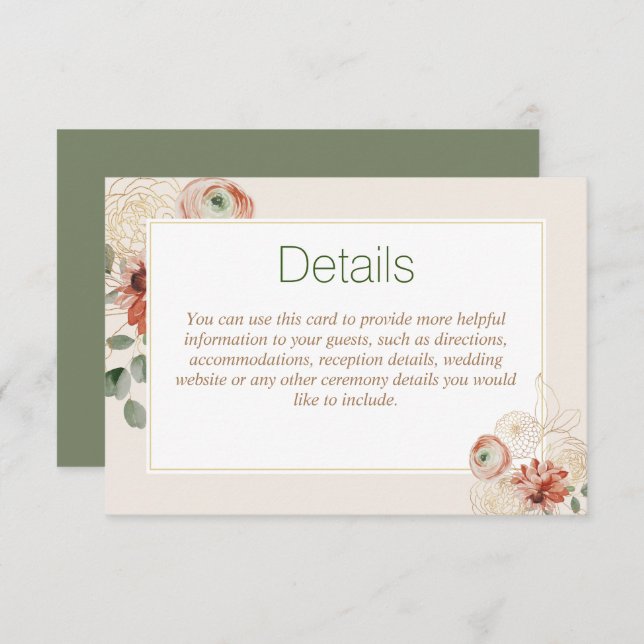 Sage Green Gold Floral Wedding Enclosure Card (Front/Back)