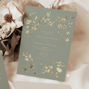 Sage Green Gold Floral Wedding Invitation