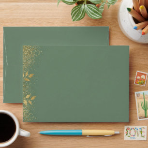 Sage Green Gold Floral Wedding Invitation Envelope