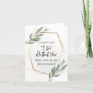 Sage Green Gold Floral Will You be my Bridesmaid? Thank You Card