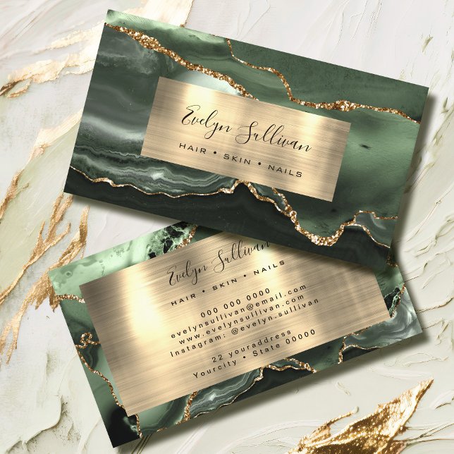 Sage Green Gold Foil Agate Business Card (Creator Uploaded)