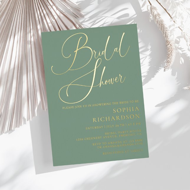 Sage Green Gold Foil Calligraphy Bridal Shower  (Creator Uploaded)