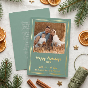 Sage Green Gold Foil Happy Holidays Family Photo Holiday Card