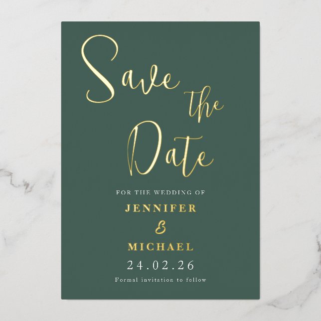 Sage Green Gold Foil Wedding Save The Date (Front)