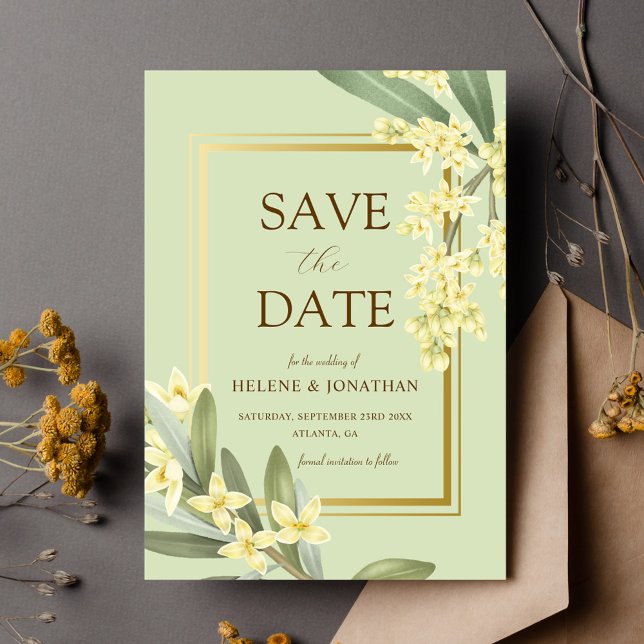 Sage Green Gold Garden Elegant Floral Wedding Save The Date (Sage Green Gold Garden Elegant Floral Wedding Save The Date)