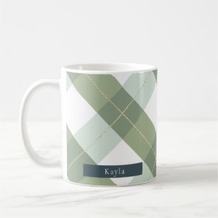 Sage Green & Gold Gingham Plaid Coffee Mug
