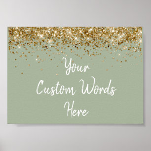 Sage Green Gold Glitter Birthday Party Anniversary Poster