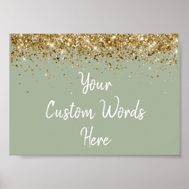 Sage Green Gold Glitter Birthday Party Anniversary Poster (Front)
