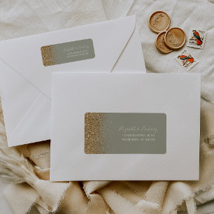 Sage Green Gold Glitter Wedding Return Address