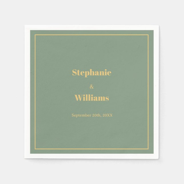 Sage Green Gold Golden Elegant Minimal Wedding Napkin (Front)