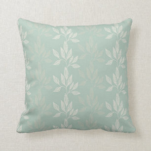 Sage Green & Gold Gum Leaf Pattern Leaves Cushion
