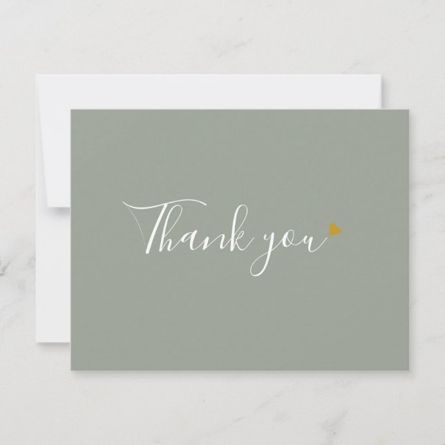 Sage Green Gold Heart Chic Script Business Thank You Card (Front)