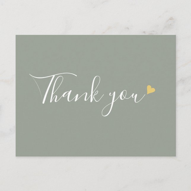 Sage Green Gold Heart Script Business Thank You Postcard (Front)