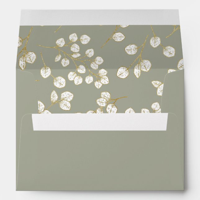Sage Green Gold Leaves Greenery Wedding  Envelope (Back (Bottom))