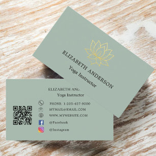 Sage green gold lutus flower Yoga Instructor Business Card