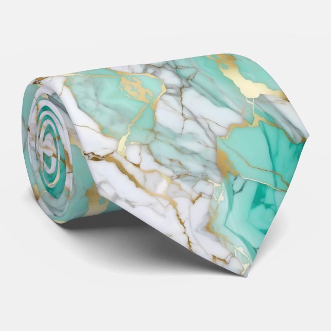 Sage Green Gold Marble Stone Elegant  Tie (Rolled)