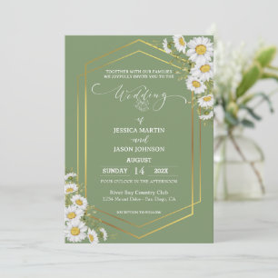 Sage Green Gold Minimalist Floral Wedding Invitation