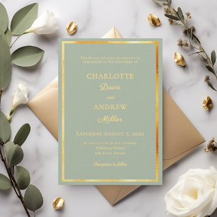Sage green gold modern elegant luxury wedding invitation