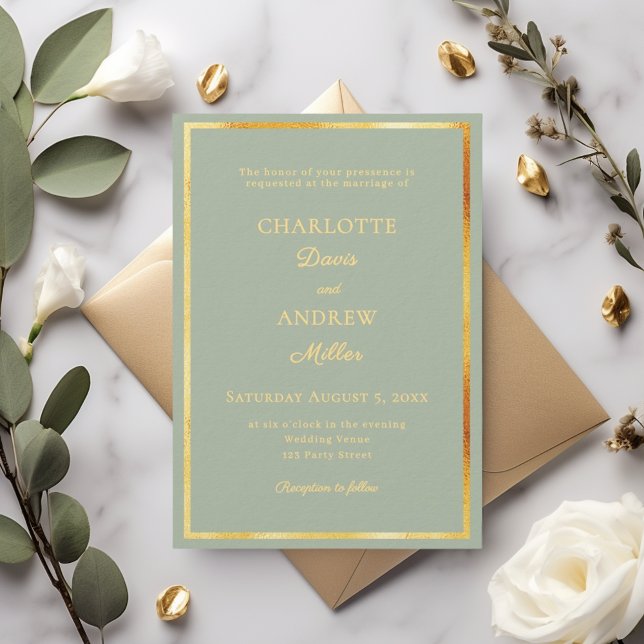 Sage green gold modern elegant luxury wedding invitation (Creator Uploaded)