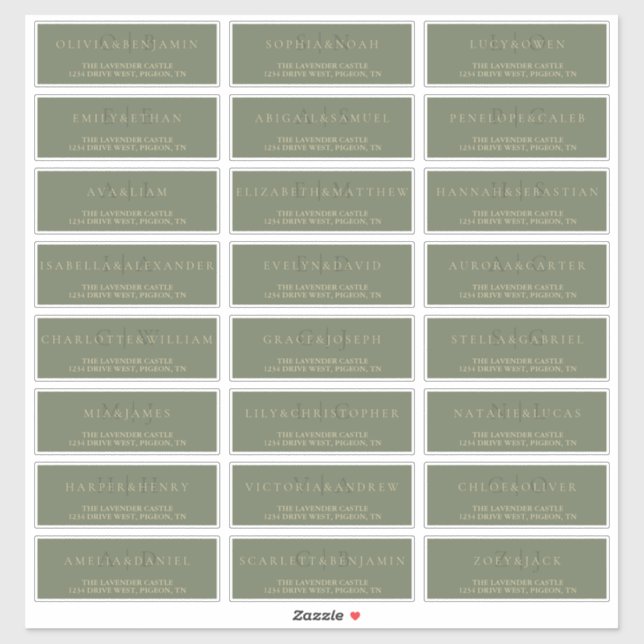 Sage Green Gold Modern Formal Wedding Address (Sheet)