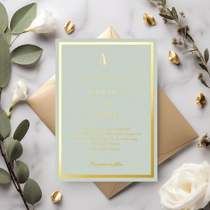 Sage green gold modern monogram luxury wedding