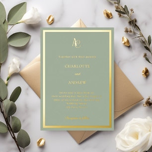 Sage green gold monogram luxury wedding