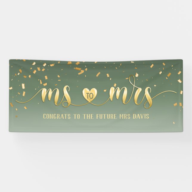 Sage Green Gold Ms to Mrs Bridal Shower Banner (Horizontal)