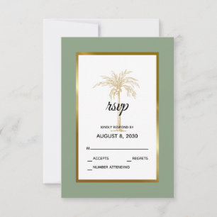 Sage Green Gold Palm Tree Beach Wedding RSVP Card