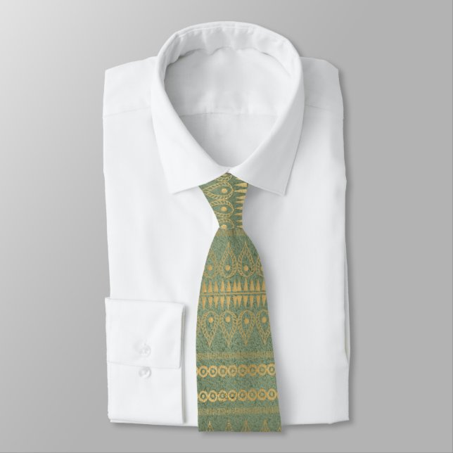 Sage Green Gold Pattern Tie (Tied)
