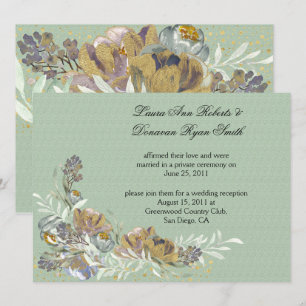 Sage Green Gold Purple Floral Reception Only Invitation
