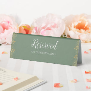 Sage Green Gold Reserved Table Tent Wedding Sign