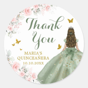 Sage Green Gold Royale Girl Sweet Sixteen Birthday Classic Round Sticker