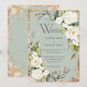 Sage Green Gold Rustic Floral Wedding Invitation