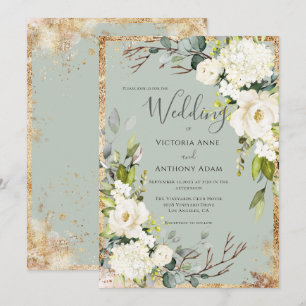 Sage Green Gold Rustic Floral Wedding Invitation