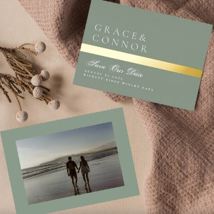 Sage Green GOLD Stripe Photo Save The Date