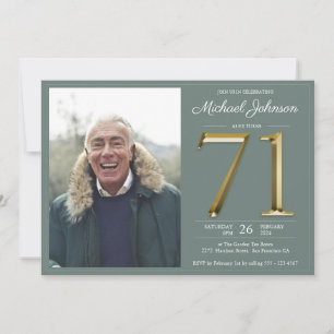 Sage Green Gold Text Classy Photo 71st Birthday Invitation