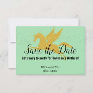 SAGE GREEN GOLD UNICORN SAVE THE DATE RSVP CARD