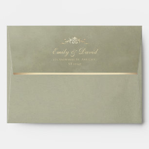 Sage Green & Gold Velvet Texture Wedding Envelope