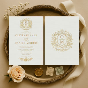 Sage Green Gold Vintage French Floral Wedding Invitation
