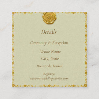 Sage Green Gold Wax Seal Wedding Details Card