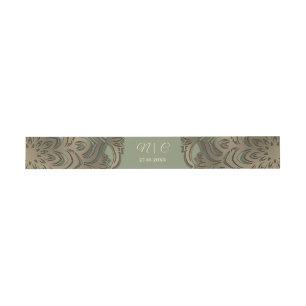 Sage Green Gold Wedding Belly Band Elegant Luxury Invitation Belly Band