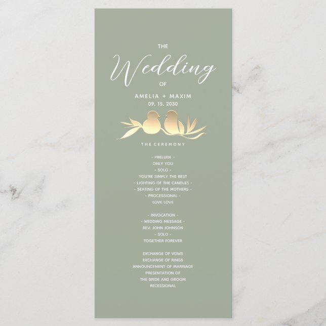 Sage Green Gold Wedding Ceremony Programme (Front)