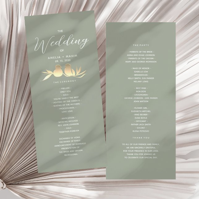 Sage Green Gold Wedding Ceremony Programme (Creator Uploaded)