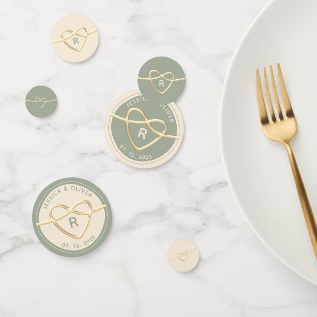 Sage Green & Gold Wedding Confetti with Monogram (Group)