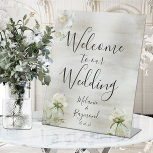 Sage Green Gold Welcome To Our Wedding Customise Pedestal Sign