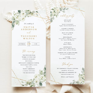 Sage Green Gold White Floral Wedding Ceremony Programme