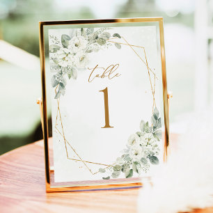 Sage Green Gold White Floral Wedding Table Numbers